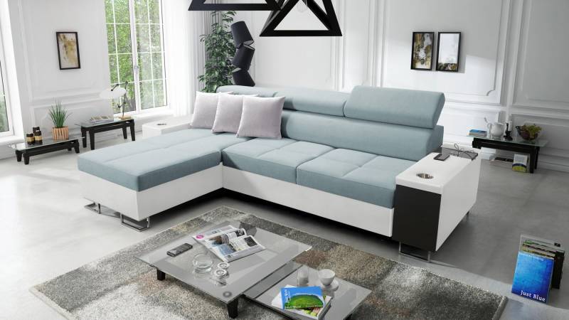 Kaiser Möbel Ecksofa Bequemes mit Schlaffunktion MORENA I MAXI Doppelte Farben, Schlaffunktion mit Bettzeugablage und verstellbaren Kopfstützen von Kaiser Möbel