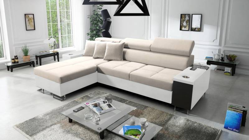 Kaiser Möbel Ecksofa Bequemes mit Schlaffunktion MORENA I MAXI Doppelte Farben, Schlaffunktion mit Bettzeugablage und verstellbaren Kopfstützen von Kaiser Möbel