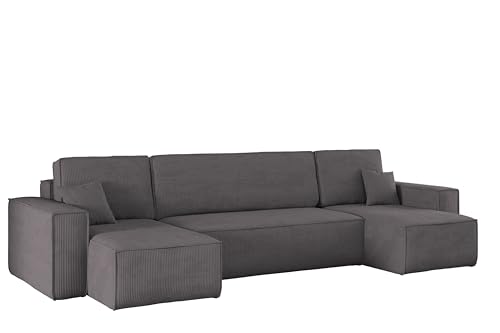 Kaiser Möbel Ecksofa Best U-Form mit schlaffunktion und bettkasten - Modern Design Couch, Sofagarnitur, Couchgarnitur, Polsterecke, freistehend, Dicker Cord, Dunkelgrau von Kaiser Möbel