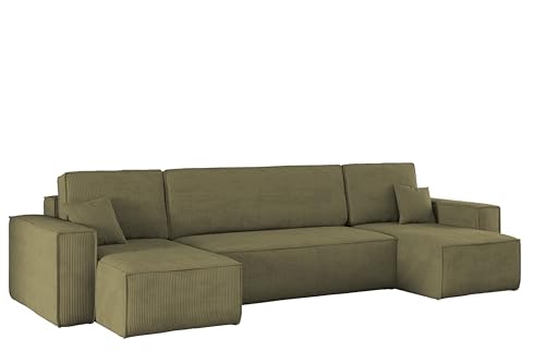 Kaiser Möbel Ecksofa Best U-Form mit schlaffunktion und bettkasten - Modern Design Couch, Sofagarnitur, Couchgarnitur, Polsterecke, freistehend, Dicker Cord, Olive von Kaiser Möbel