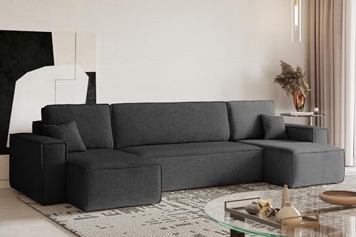 Kaiser Möbel Ecksofa Best U-Form mit schlaffunktion und bettkasten Sofa U-Form Couch U-Form Sofa U-Form Stoff Neve Dunkelgrau von Kaiser Möbel