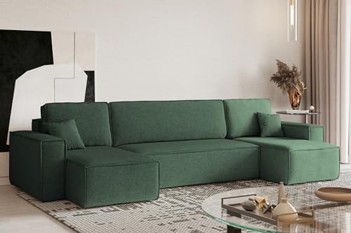 Kaiser Möbel Ecksofa Best U-Form mit schlaffunktion und bettkasten Sofa U-Form Couch U-Form Sofa U-Form Stoff Neve Dunkelgrün von Kaiser Möbel