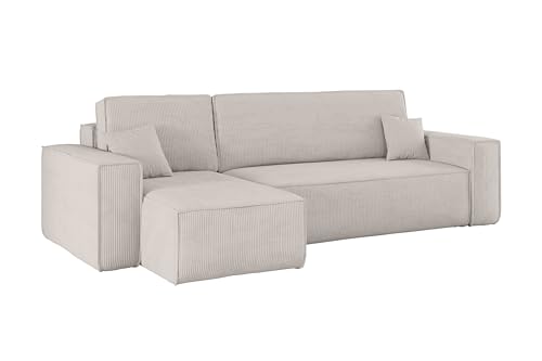 Kaiser Möbel Ecksofa Best mit schlaffunktion und bettkasten - Modern Design Couch, Sofagarnitur, Couchgarnitur, Polsterecke, freistehend, Dicker Cord, Beige Links von Kaiser Möbel