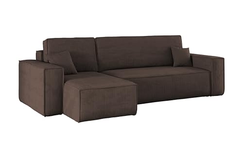 Kaiser Möbel Ecksofa Best mit schlaffunktion und bettkasten - Modern Design Couch, Sofagarnitur, Couchgarnitur, Polsterecke, freistehend, Dicker Cord, Braun Links von Kaiser Möbel