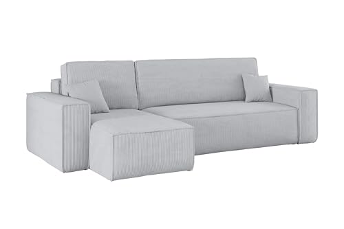 Kaiser Möbel Ecksofa Best mit schlaffunktion und bettkasten - Modern Design Couch, Sofagarnitur, Couchgarnitur, Polsterecke, freistehend, Dicker Cord, Grau Links von Kaiser Möbel