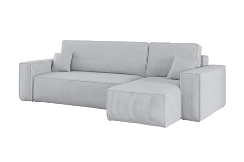 Kaiser Möbel Ecksofa Best mit schlaffunktion und bettkasten - Modern Design Couch, Sofagarnitur, Couchgarnitur, Polsterecke, freistehend, Dicker Cord, Grau Rechts von Kaiser Möbel