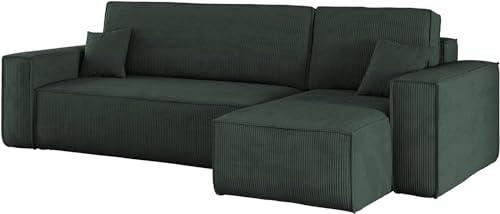 Kaiser Möbel Ecksofa Best mit schlaffunktion und bettkasten - Modern Design Couch, Sofagarnitur, Couchgarnitur, Polsterecke, freistehend, Dicker Cord, Grün Rechts von Kaiser Möbel