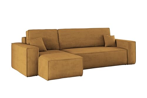 Kaiser Möbel Ecksofa Best mit schlaffunktion und bettkasten - Modern Design Couch, Sofagarnitur, Couchgarnitur, Polsterecke, freistehend, Dicker Cord, Senffarbe Links von Kaiser Möbel