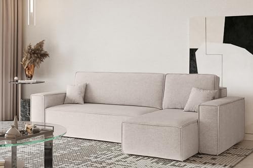 Kaiser Möbel Ecksofa Best mit schlaffunktion und bettkasten - Modern Design Couch Sofagarnitur Couchgarnitur Polsterecke freistehend Stoff Neve Beige Rechts von Kaiser Möbel