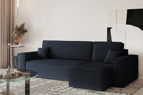 Kaiser Möbel Ecksofa Best mit schlaffunktion und bettkasten - Modern Design Couch Sofagarnitur Couchgarnitur Polsterecke freistehend Stoff Neve Dunkelblau Rechts von Kaiser Möbel