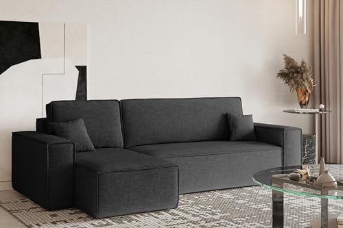 Kaiser Möbel Ecksofa Best mit schlaffunktion und bettkasten - Modern Design Couch Sofagarnitur Couchgarnitur Polsterecke freistehend Stoff Neve Dunkelgrau Links von Kaiser Möbel