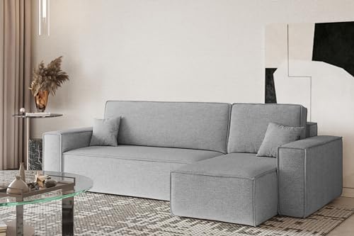 Kaiser Möbel Ecksofa Best mit schlaffunktion und bettkasten - Modern Design Couch Sofagarnitur Couchgarnitur Polsterecke freistehend Stoff Neve Grau Rechts von Kaiser Möbel