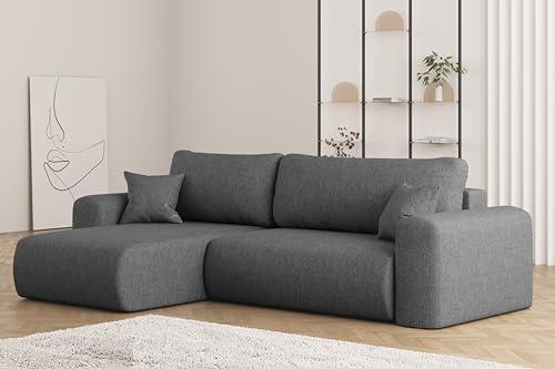 Kaiser Möbel, Sofa mit schlaffunktion, mit Bettkasten, Schlafsofa Capri, Designer Sofa, Modern Design Couch, Polsterecke, Freistehend, Stoff Verita Stahl Links von Kaiser Möbel
