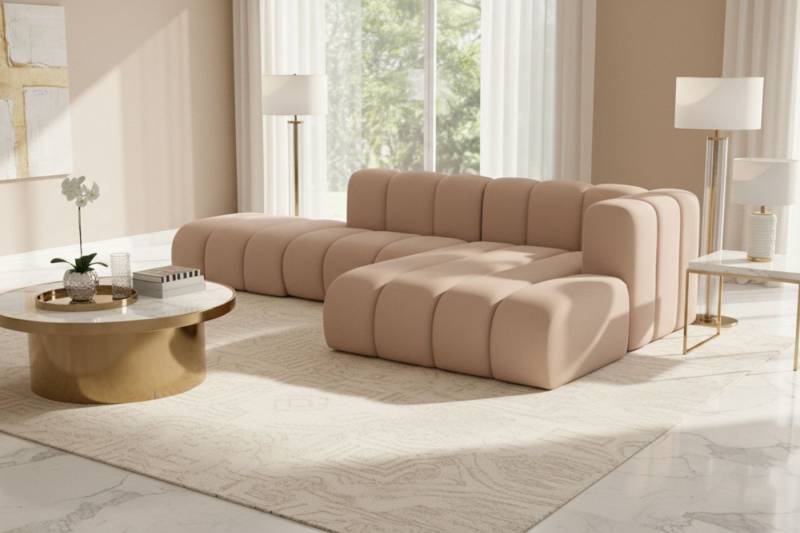 Kaiser Möbel Ecksofa Ecksofa L-Form modulare Grand Mini mit Hocker Veloursstoff Salvador, Ecksofa mit Hocker, Modulares L-Ecksofa,freistehender Hocker,Premium-Velours Salvador von Kaiser Möbel