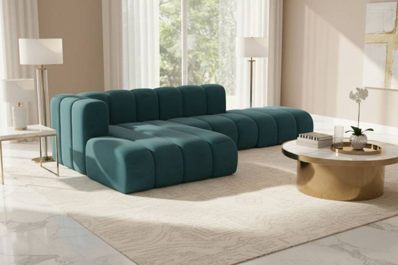 Kaiser Möbel Ecksofa Ecksofa L-Form modulare Grand Mini mit Hocker Veloursstoff Salvador, Ecksofa mit Hocker, Modulares L-Ecksofa,freistehender Hocker,Premium-Velours Salvador von Kaiser Möbel