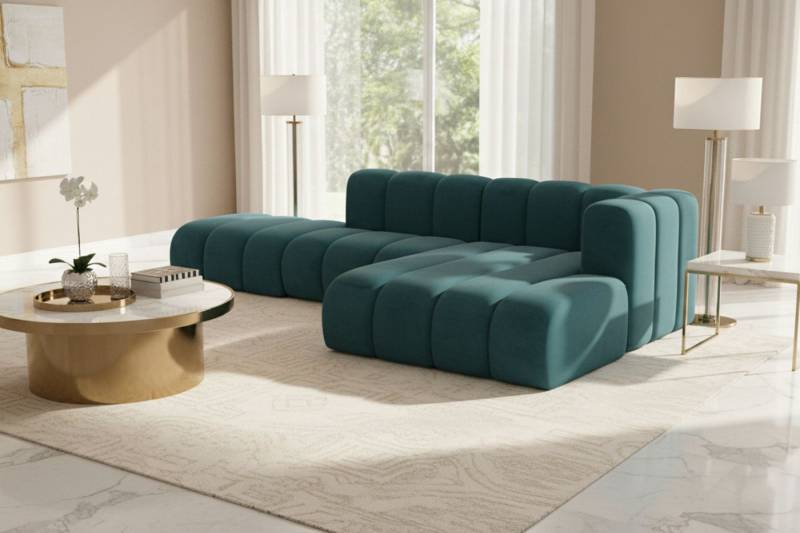 Kaiser Möbel Ecksofa Ecksofa L-Form modulare Grand Mini mit Hocker Veloursstoff Salvador, Ecksofa mit Hocker, Modulares L-Ecksofa,freistehender Hocker,Premium-Velours Salvador von Kaiser Möbel