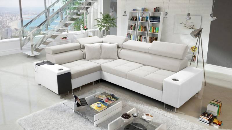 Kaiser Möbel Ecksofa Elegantes Ecksofa mit Konsole und Ladegerät MORENA II von Kaiser Möbel