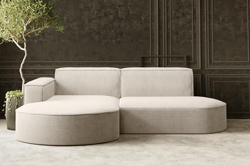 Kaiser Möbel, Ecksofa, Sofa Modena Studio Parma, Modern Design Couch, Polsterecke, Freistehend Sofa Wohnzimmer, Stoff Dicker Cord Poso Beige Links von Kaiser Möbel