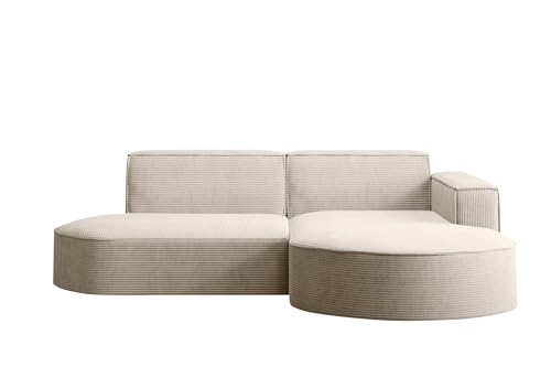 Kaiser Möbel Ecksofa Modena Studio Parma - Modern Design Couch, Sofagarnitur, Couchgarnitur, Polsterecke, freistehend, Stoff Dicker Cord Poso Beige Rechts von Kaiser Möbel