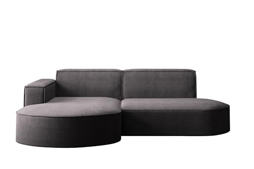 Kaiser Möbel Ecksofa Modena Studio Parma - Modern Design Couch, Sofagarnitur, Couchgarnitur, Polsterecke, freistehend, Stoff Dicker Cord Poso Dunkelgrau Links von Kaiser Möbel