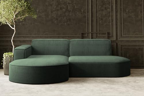 Kaiser Möbel, Ecksofa, Schlafsofa, Sofa Modena Studio Parma, Modern Design Couch, Polsterecke, Freistehend Sofa Wohnzimmer -Stoff Dicker Cord Poso Dunkelgrün Links von Kaiser Möbel