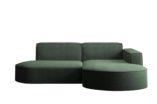 Kaiser Möbel Ecksofa Modena Studio Parma - Modern Design Couch, Sofagarnitur, Couchgarnitur, Polsterecke, freistehend, Stoff Dicker Cord Poso Dunkelgrün Rechts von Kaiser Möbel