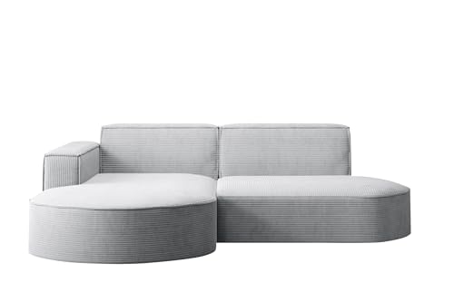 Kaiser Möbel Ecksofa Modena Studio Parma- Modern Design Couch, Sofagarnitur, Couchgarnitur, Polsterecke, freistehend, Stoff Dicker Cord Poso Hellgrau Links von Kaiser Möbel