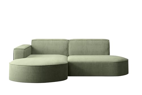 Kaiser Möbel Ecksofa Modena Studio Parma - Modern Design Couch, Sofagarnitur, Couchgarnitur, Polsterecke, freistehend, Stoff Dicker Cord Poso Hellgrün Links von Kaiser Möbel