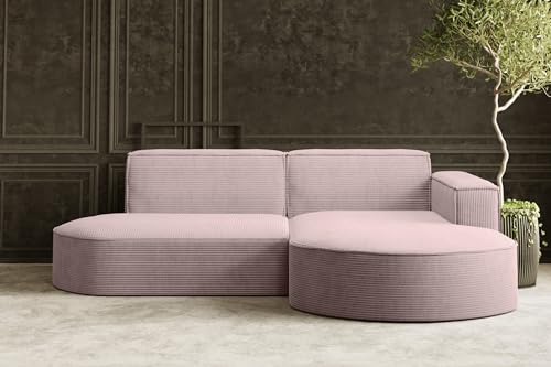 Kaiser Möbel Ecksofa Modena Studio Parma - Modern Design Couch, Sofagarnitur, Couchgarnitur, Polsterecke, freistehend, Stoff Dicker Cord Poso Rosa Rechts von Kaiser Möbel