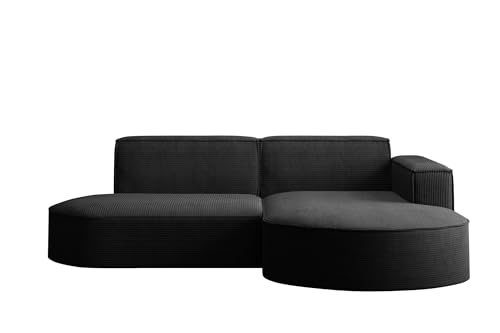 Kaiser Möbel Ecksofa Modena Studio Parma- Modern Design Couch, Sofagarnitur, Couchgarnitur, Polsterecke, freistehend, Stoff Dicker Cord Poso Schwarz Rechts von Kaiser Möbel