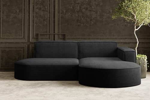 Kaiser Möbel, Ecksofa, Schlafsofa, Sofa Modena Studio Parma, Modern Design Couch, Polsterecke, Freistehend Sofa Wohnzimmer -, Stoff Dicker Cord Poso Schwarz Rechts von Kaiser Möbel