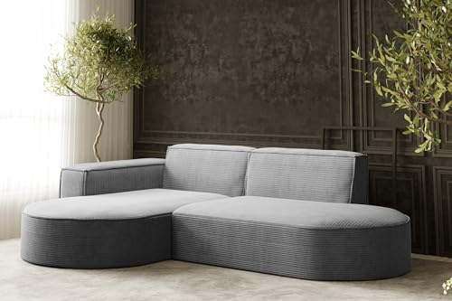 Kaiser Möbel, Ecksofa, Sofa Modena Studio Parma, Modern Design Couch, Polsterecke, Freistehend Sofa Wohnzimmer -Stoff Dicker Cord Poso Silber Links von Kaiser Möbel