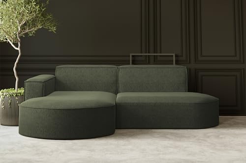 Kaiser Möbel, Ecksofa, Schlafsofa, Sofa Modena Studio Parma, Modern Design Couch, Polsterecke, Freistehend Sofa Wohnzimmer -Stoff Verita Olive Links von Kaiser Möbel