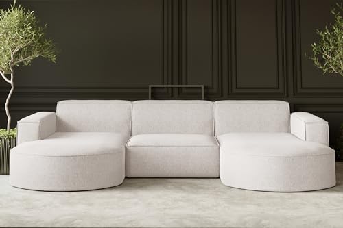 Kaiser Möbel, Sofa Modena, Designer u-Form Sofa, Modern Design Couch, Polsterecke, Freistehend, Neve Stoff Ecru Breite: 299 cm von Kaiser Möbel