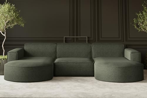 Kaiser Möbel, Sofa Modena, Designer u-Form Sofa, Modern Design Couch, Polsterecke, Freistehend, Verita Stoff Olive Breite: 299 cm von Kaiser Möbel