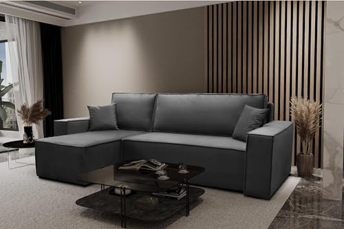 Kaiser Möbel Ecksofa ATOS mit schlaffunktion und bettkasten Modern Design Couch, Sofagarnitur, Couchgarnitur, Polsterecke, Freistehend, Polsterung Samt, Graphit Links von Kaiser Möbel