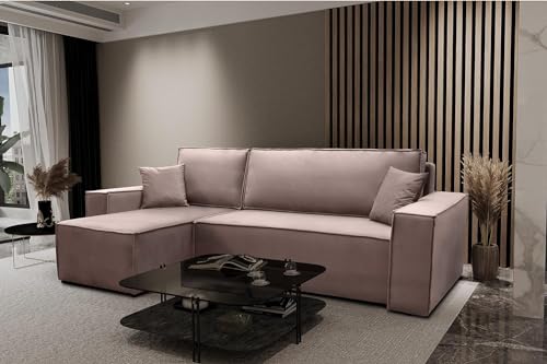 Kaiser Möbel Ecksofa ATOS mit schlaffunktion und bettkasten Modern Design Couch, Sofagarnitur, Couchgarnitur, Polsterecke, Freistehend, Polsterung Samt, Rosa Links von Kaiser Möbel