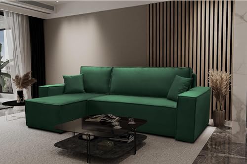 Kaiser Möbel Ecksofa ATOS mit schlaffunktion und bettkasten Modern Design Couch, Sofagarnitur, Couchgarnitur, Polsterecke, Freistehend, Polsterung Samt, Grün Rechts von Kaiser Möbel