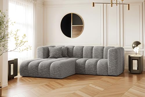 Kaiser Möbel - Ecksofa - Sofa L Form - 227x179x70 cm - Big Sofa, Relaxsofa Wohnzimmer, Eckcouch - HR-Schaum, Gewellten Feder im Sitz, 2 Zierkissen - Grand - Stoff Haga - Grau - Links Kaiser Möbel - Ecksofa - Sofa L Form - 227x179x70 cm - Big Sofa, Relaxsofa Wohnzimmer, Eckcouch - HR-Schaum, Gewellten Feder im Sitz, 2 Zierkissen - Grand - Stoff Haga - Grau - Links von Kaiser Möbel