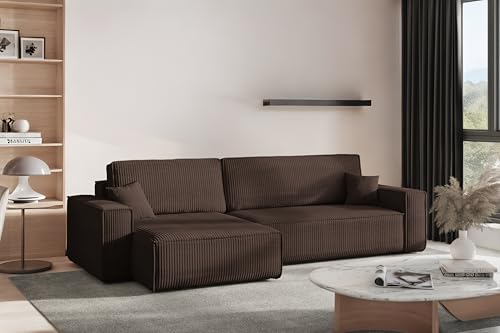 Kaiser Möbel - Ecksofa mit Schlaffunktion und Bettkasten, Schlafsofa mit Bettzeugbehälter, Wohnlandschaft L-Form, Klappsofa, Relaxsofa, Cordstoff, Bequemes Couch für Wohnzimmer, Best XL, Braun, Links Kaiser Möbel - Ecksofa mit Schlaffunktion und Bettkasten, Schlafsofa mit Bettzeugbehälter, Wohnlandschaft L-Form, Klappsofa, Relaxsofa, Cordstoff, Bequemes Couch für Wohnzimmer, Best XL, Braun, Links von Kaiser Möbel