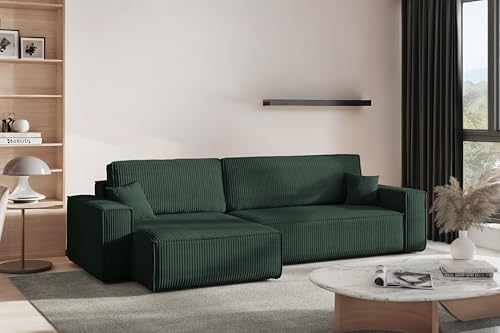 Kaiser Möbel - Ecksofa mit Schlaffunktion - Big Sofa - 274 x 142 cm - Cord Stoff, L Form, XXL, mit Bettkasten - Große Liegefläche 230 x 140 cm - Eckcouch, Wohnlandschaft - Best XL Links, Grün von Kaiser Möbel