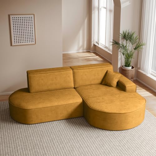 Kaiser Möbel - Ecksofa mit Schlaffunktion und Bettkasten - Eckcouch- Sofa L Form, Wohnlandschaft - Bequemes Sofa mit Ottomane - Modena PRO Stoff Poso Senffarbe, Rechts von Kaiser Möbel