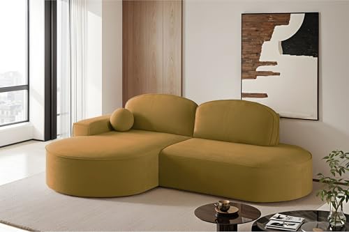 Kaiser Möbel - Ecksofa mit Schlaffunktion und Bettkasten - Eckcouch - Sofa L Form, Wohnlandschaft - Bequemes Sofa mit Ottomane - Modena Runden Gelb, Salvador Links von Kaiser Möbel