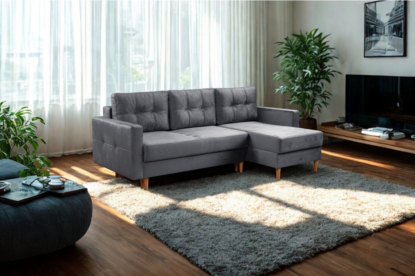Kaiser Möbel Ecksofa mit schlaffunktion und bettkasten, L-Form Floro stoff Monolith, universell montierbare Ottomane DL-Aufklappsystem Kaiser Möbel Ecksofa mit schlaffunktion und bettkasten, L-Form Floro stoff Monolith, universell montierbare Ottomane DL-Aufklappsystem von Kaiser Möbel