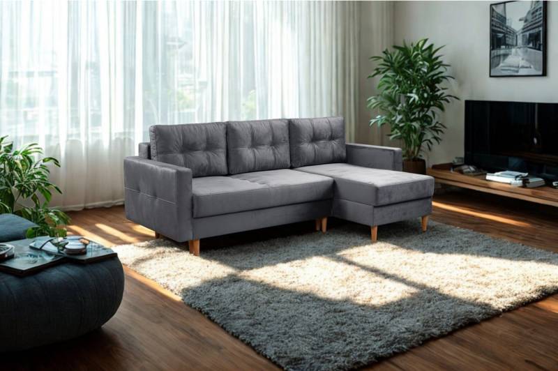 Kaiser Möbel Ecksofa mit schlaffunktion und bettkasten, L-Form Floro stoff Monolith, universell montierbare Ottomane DL-Aufklappsystem von Kaiser Möbel