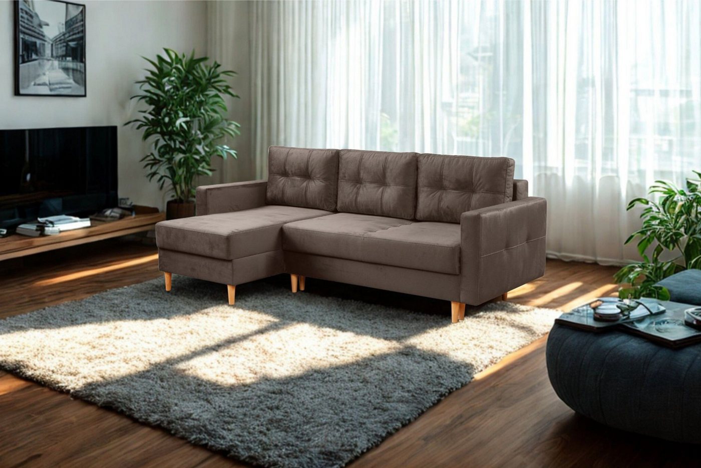 Kaiser Möbel Ecksofa mit schlaffunktion und bettkasten, L-Form Floro stoff Monolith, universell montierbare Ottomane DL-Aufklappsystem Kaiser Möbel Ecksofa mit schlaffunktion und bettkasten, L-Form Floro stoff Monolith, universell montierbare Ottomane DL-Aufklappsystem von Kaiser Möbel