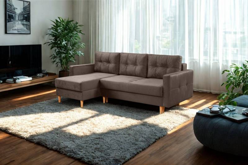 Kaiser Möbel Ecksofa mit schlaffunktion und bettkasten, L-Form Floro stoff Monolith, universell montierbare Ottomane DL-Aufklappsystem von Kaiser Möbel