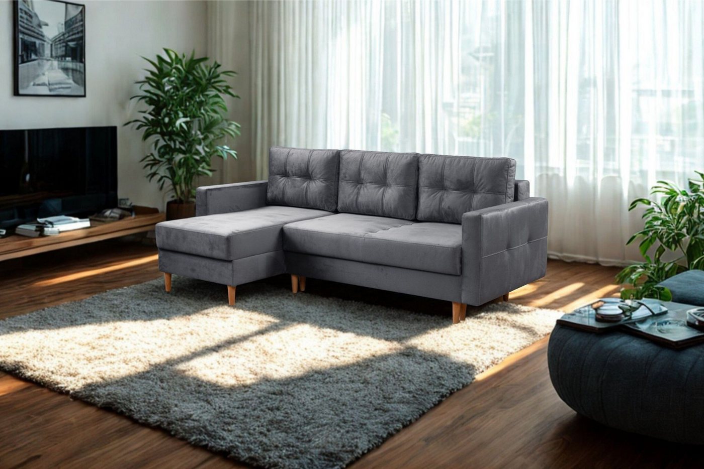 Kaiser Möbel Ecksofa mit schlaffunktion und bettkasten, L-Form Floro stoff Monolith, universell montierbare Ottomane DL-Aufklappsystem Kaiser Möbel Ecksofa mit schlaffunktion und bettkasten, L-Form Floro stoff Monolith, universell montierbare Ottomane DL-Aufklappsystem von Kaiser Möbel