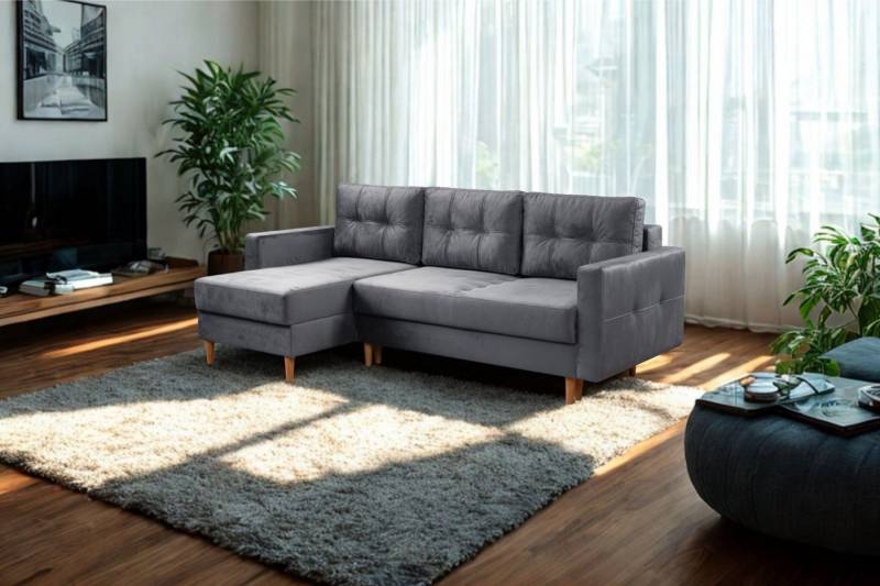 Kaiser Möbel Ecksofa mit schlaffunktion und bettkasten, L-Form Floro stoff Monolith, universell montierbare Ottomane DL-Aufklappsystem von Kaiser Möbel