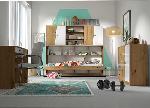 Kaiser Möbel Index Schrankbett, Wandklappbett, Horizontal mit Matratze, Schlafzimmer, Jugenzimmer, Modern Design, Grau/Eiche von Kaiser Möbel